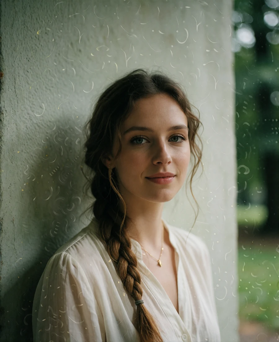 Verified Czech member with a side braid and ivory blouse standing beside a park pavilion